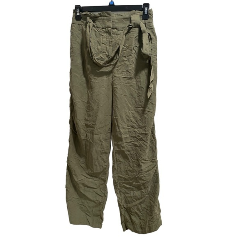 Express‎ Womens Dress Pants High Rise Ankle Green Ruffle Waist Belted Size XS